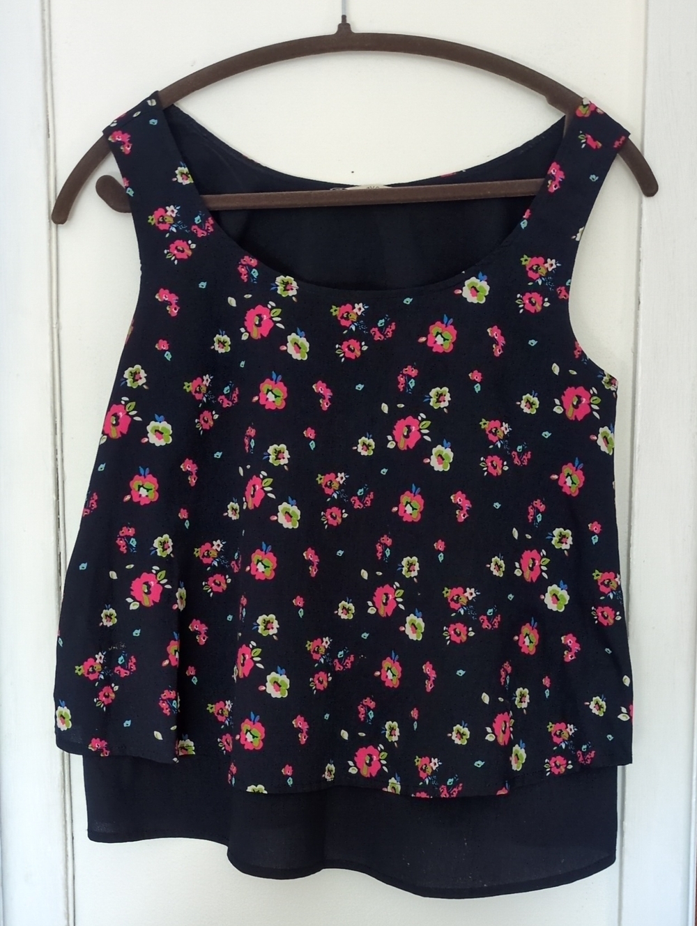 Women's Navy Blue Floral Layered Tank Top